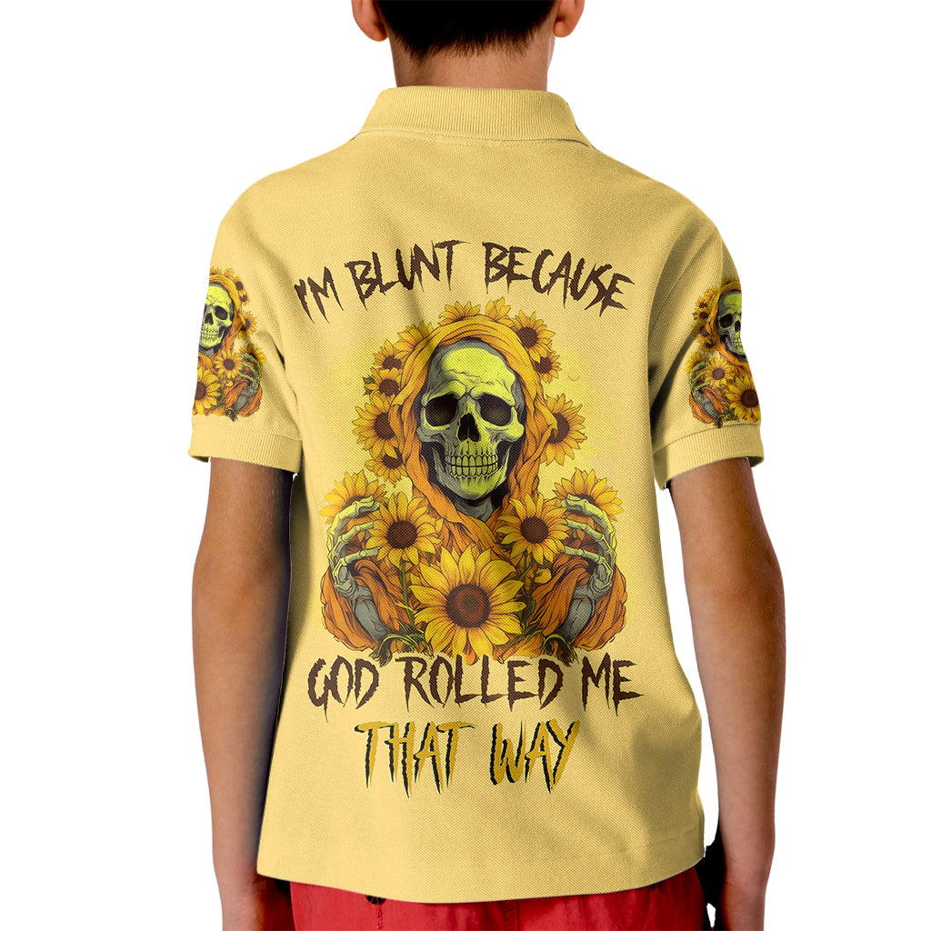 Sunflower Skull Kid Polo Shirt I'm Blunt Because God Rolled Me That Way - Wonder Print Shop