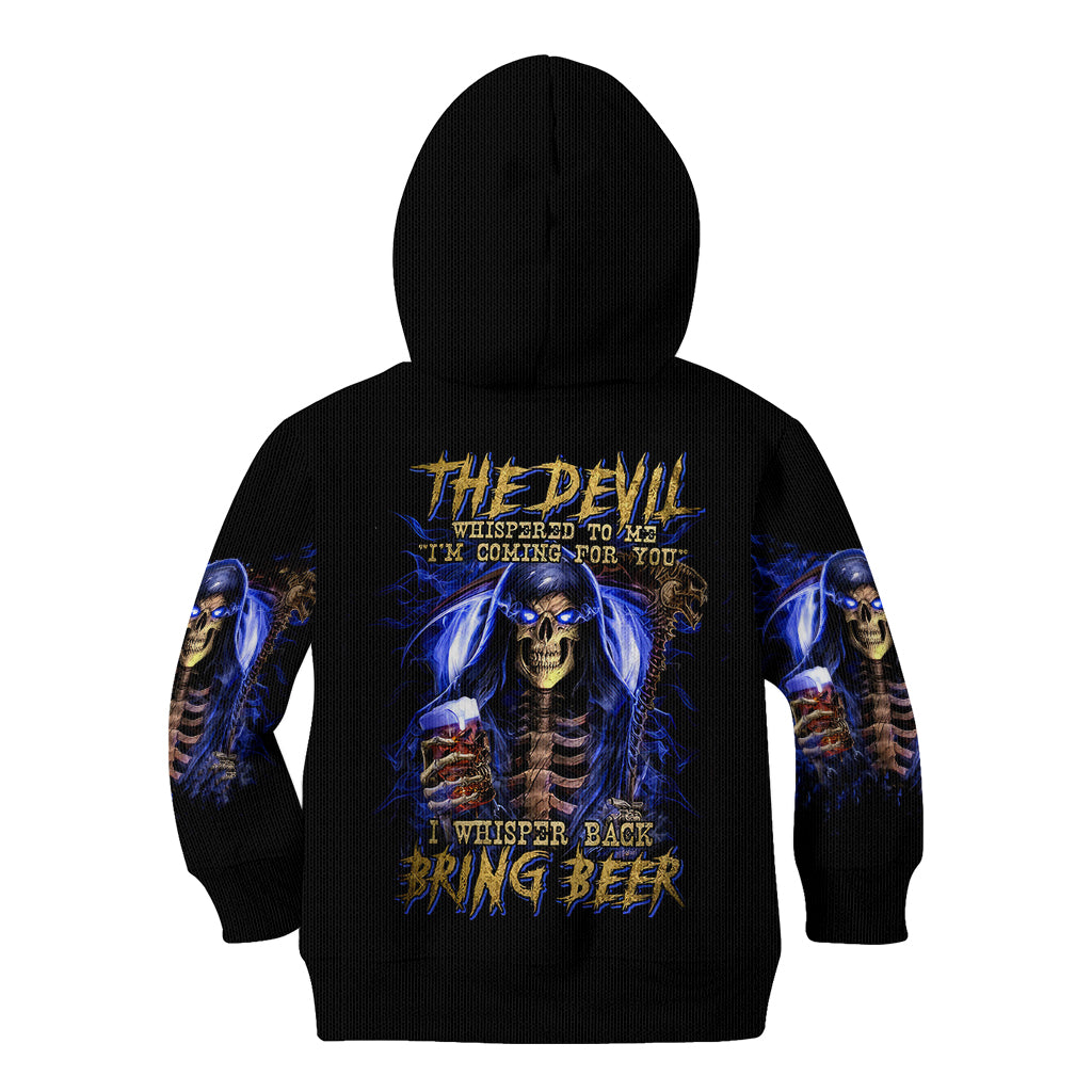 Skull Reaper Kid Hoodie The Devil Whispered To Me I Whisper Back Bring Beer - Wonder Print Shop