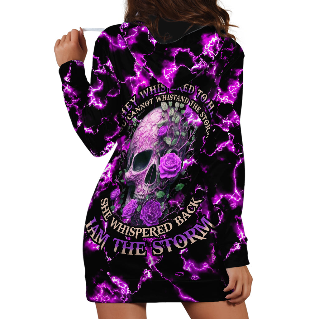 Rose Skull Hoodie Dress She Whispered Back I am The Storm - Wonder Print Shop