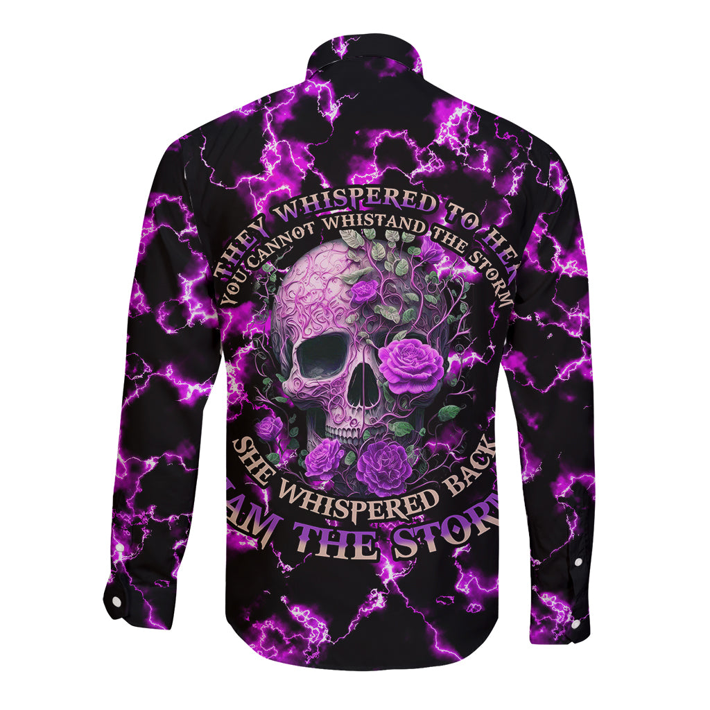 Rose Skull Long Sleeve Button Shirt She Whispered Back I am The Storm - Wonder Print Shop