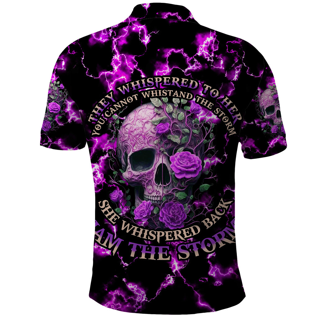 Rose Skull Polo Shirt She Whispered Back I am The Storm - Wonder Print Shop