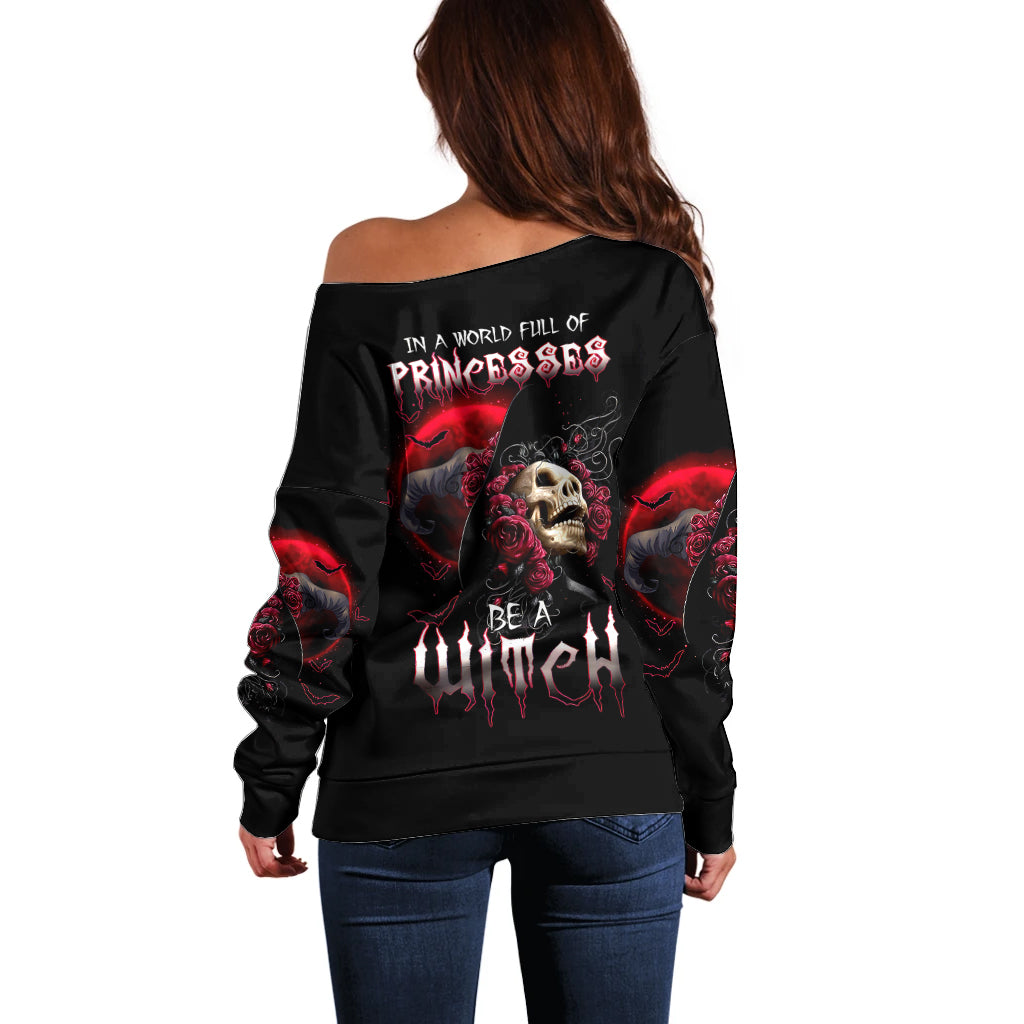 Witch Skull Off Shoulder Sweater In A World Full Of Princess Be A Witch - Wonder Print Shop