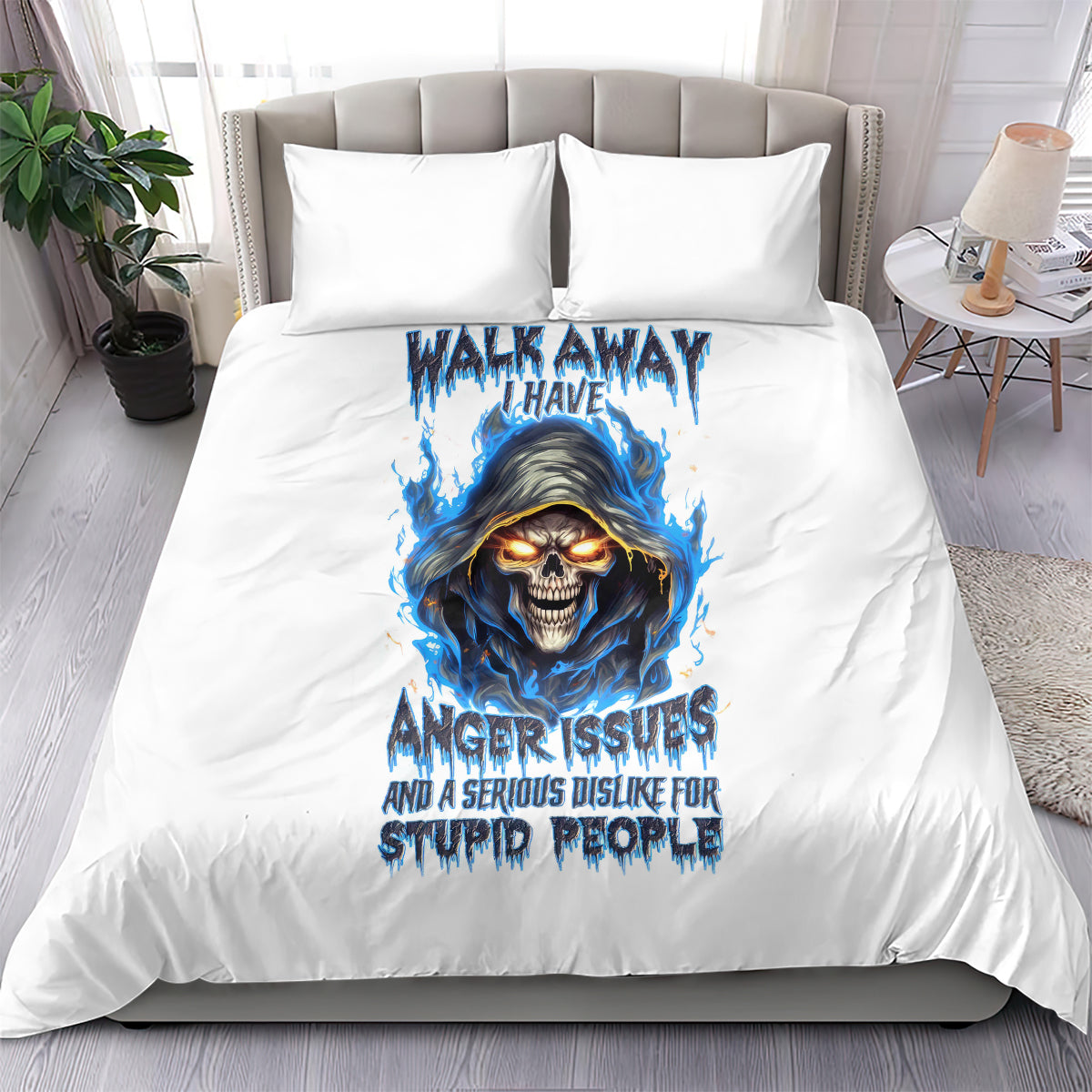 Death Skull Bedding Set Walk Away I Have Anger Issues And Dislike For Stupod People - Wonder Print Shop