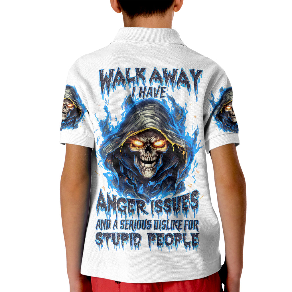 Death Skull Kid Polo Shirt Walk Away I Have Anger Issues And Dislike For Stupod People - Wonder Print Shop