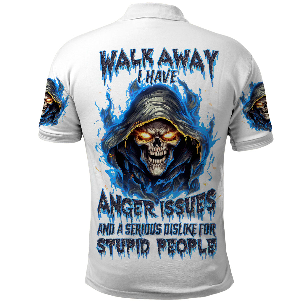 Death Skull Polo Shirt Walk Away I Have Anger Issues And Dislike For Stupod People - Wonder Print Shop