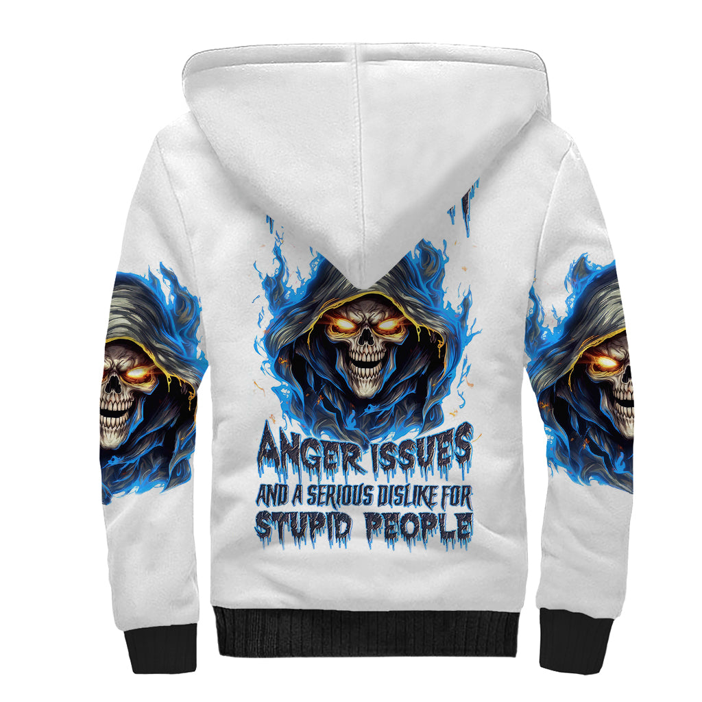 Death Skull Sherpa Hoodie Walk Away I Have Anger Issues And Dislike For Stupod People - Wonder Print Shop