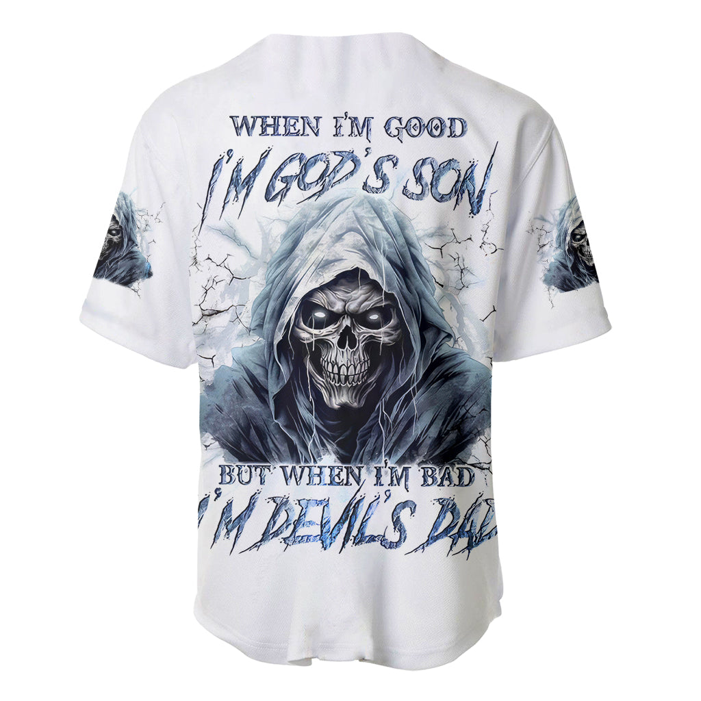 Death Skull Baseball Jersey When I'm Good I God's Son But When I'm Bad I'm Devil's Dad - Wonder Print Shop