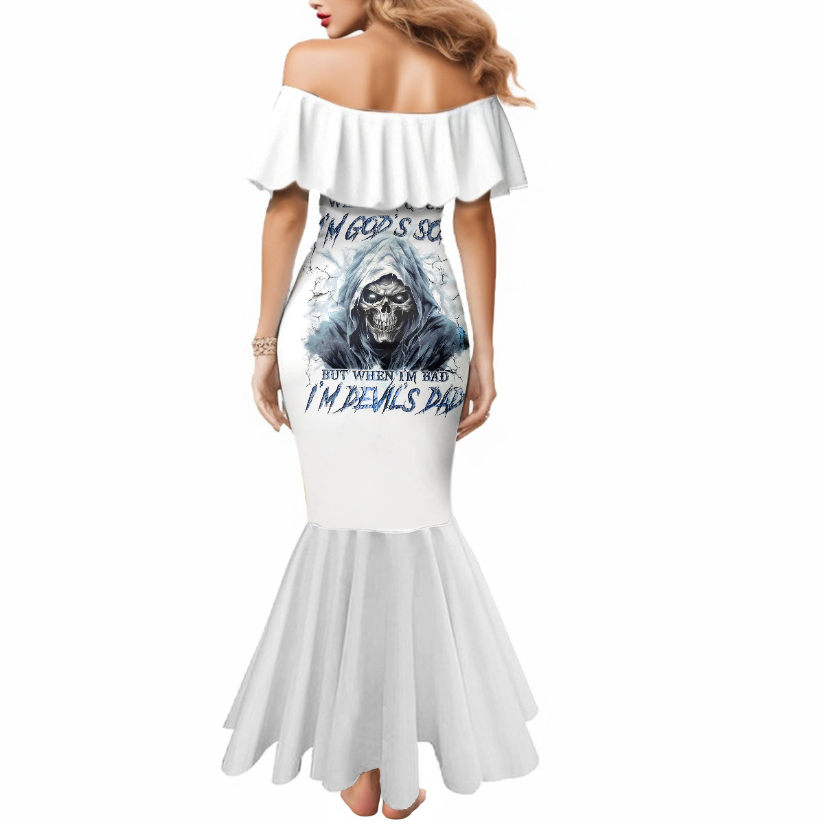 Death Skull Mermaid Dress When I'm Good I God's Son But When I'm Bad I'm Devil's Dad - Wonder Print Shop