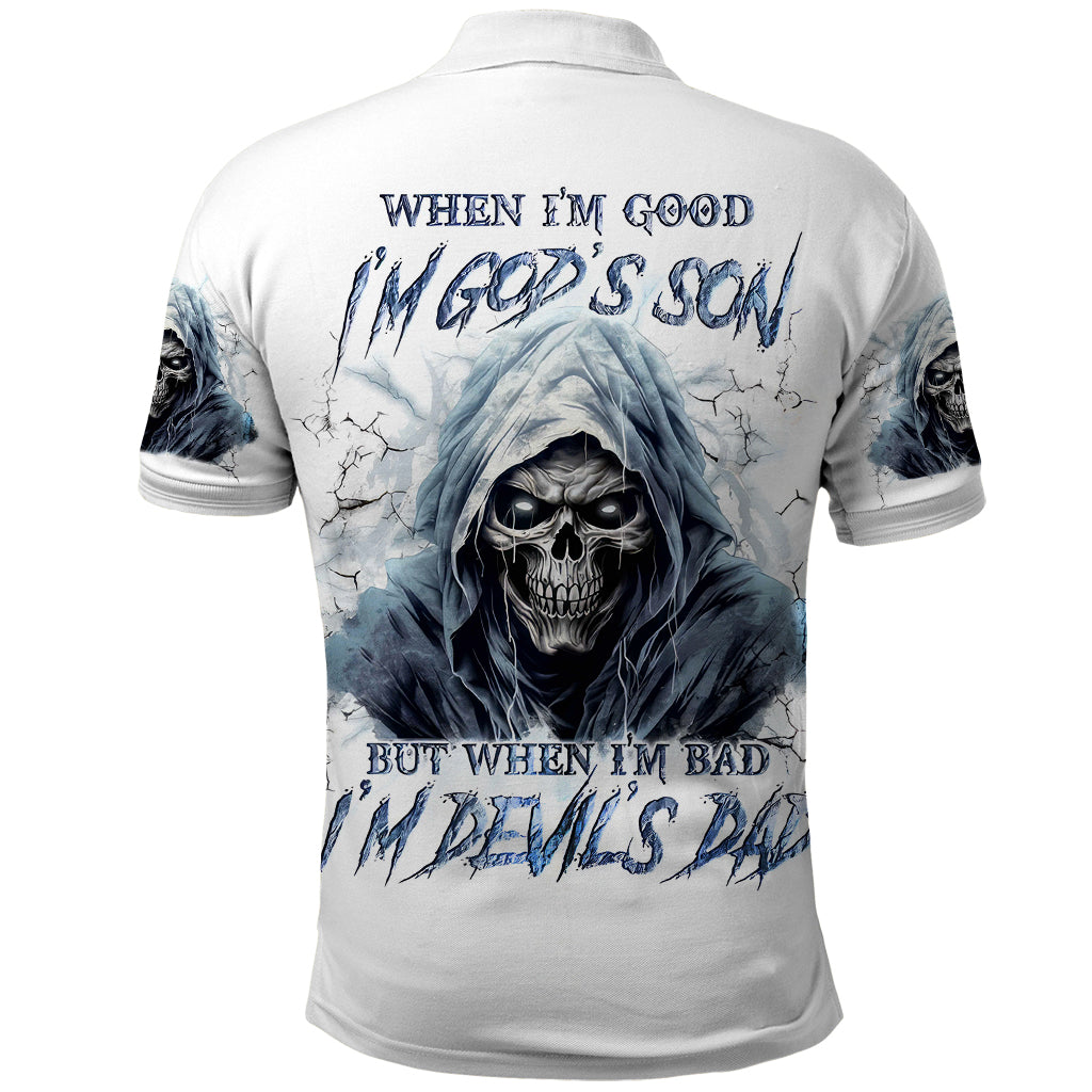 Death Skull Polo Shirt When I'm Good I God's Son But When I'm Bad I'm Devil's Dad - Wonder Print Shop