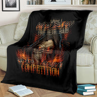 Black flame skull print blanket featuring hooded skull face with glowing red eyes