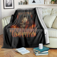 Black flame skull blanket with hooded skull graphic and orange-red flame lettering