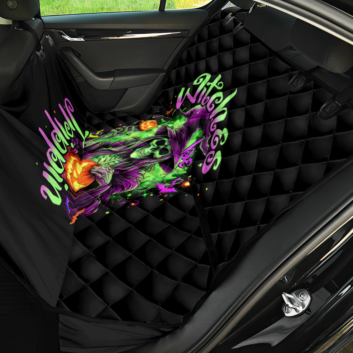 Pumpkin Witch Skull Back Car Seat Cover Witches Be Trippin - Wonder Print Shop