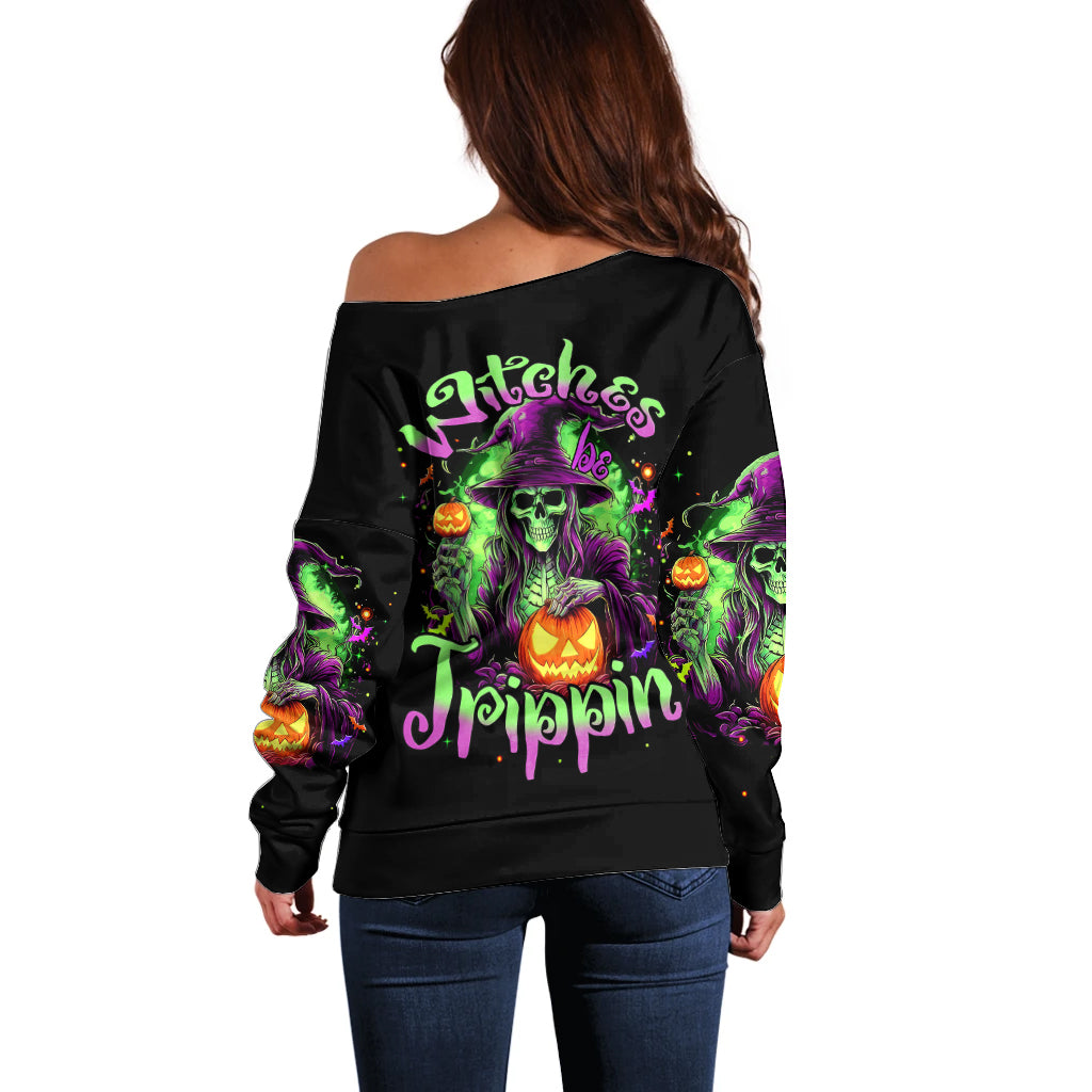 Pumpkin Witch Skull Off Shoulder Sweater Witches Be Trippin - Wonder Print Shop