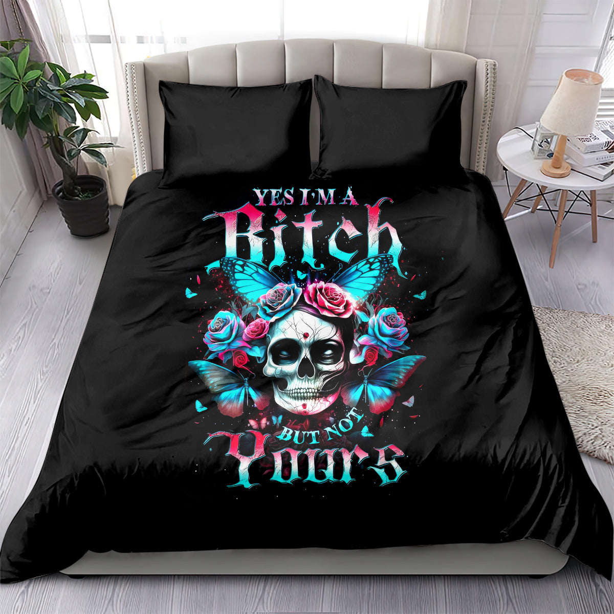 Butterfly Skull Bedding Set Yes I'm Bitch But Not Your - Wonder Print Shop