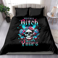 Black duvet cover and two pillowcases with neon skull, butterflies, roses graphic