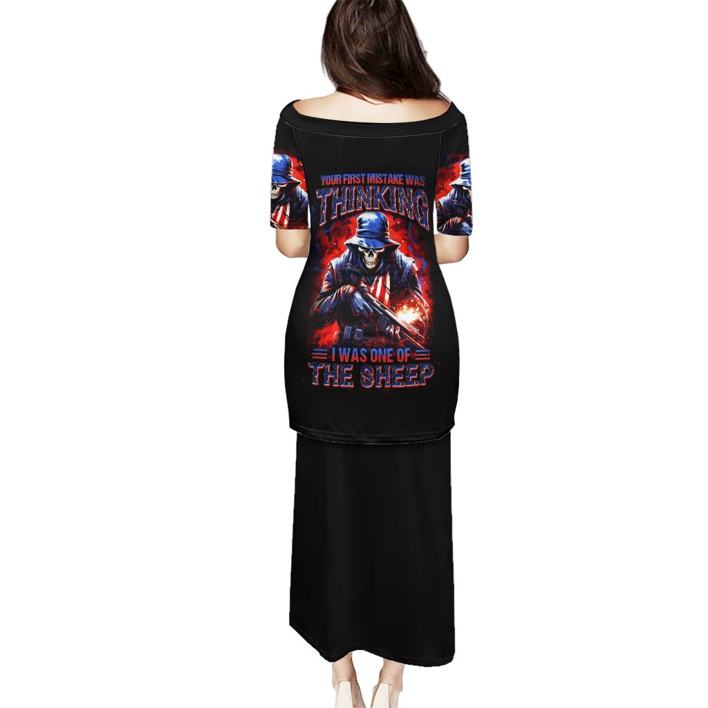 Black long dress with short sleeves and large colorful graphic on the back