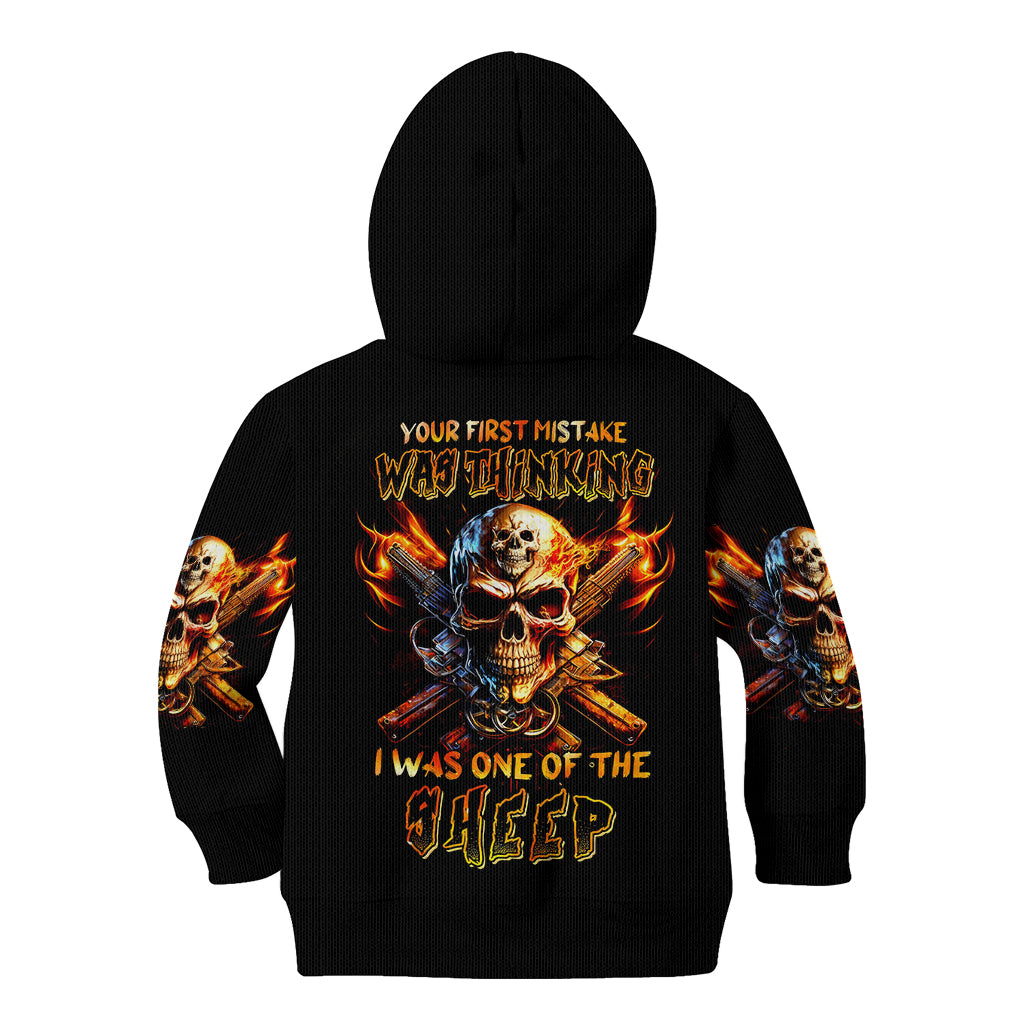 Fire Gun Skull Kid Hoodie Your First Mistake Was Thinking I Was One Of The Sheep - Wonder Print Shop