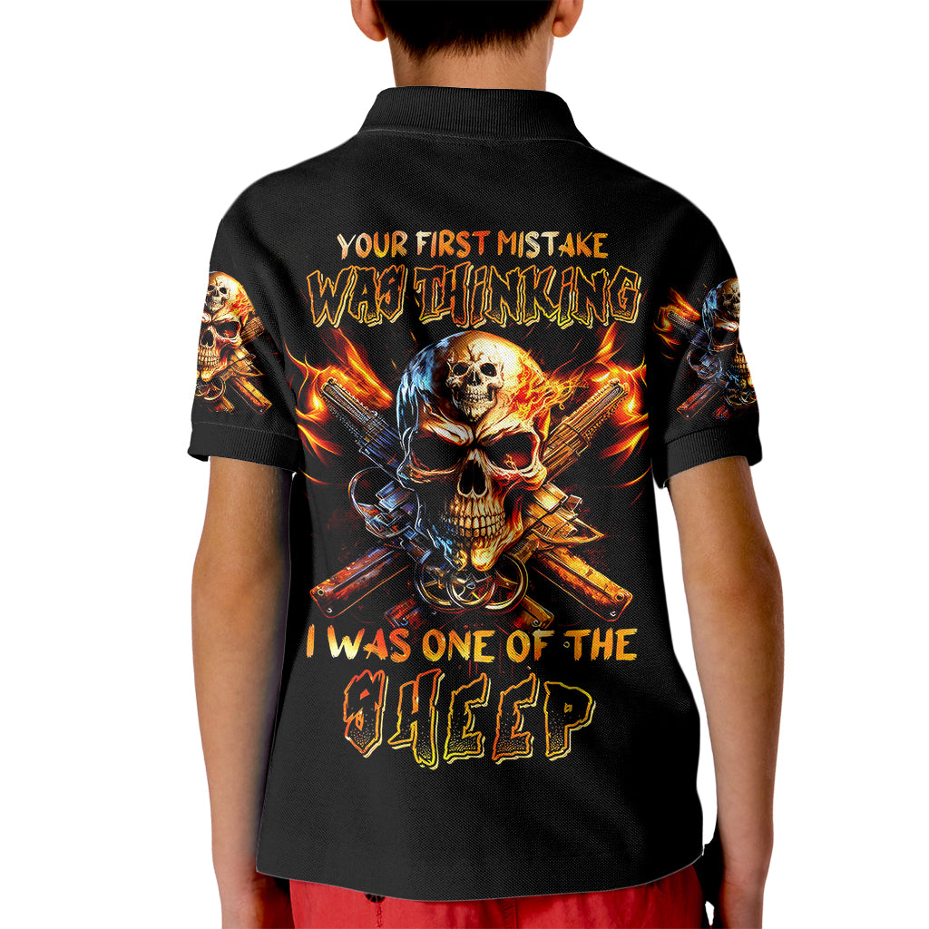 Fire Gun Skull Kid Polo Shirt Your First Mistake Was Thinking I Was One Of The Sheep - Wonder Print Shop