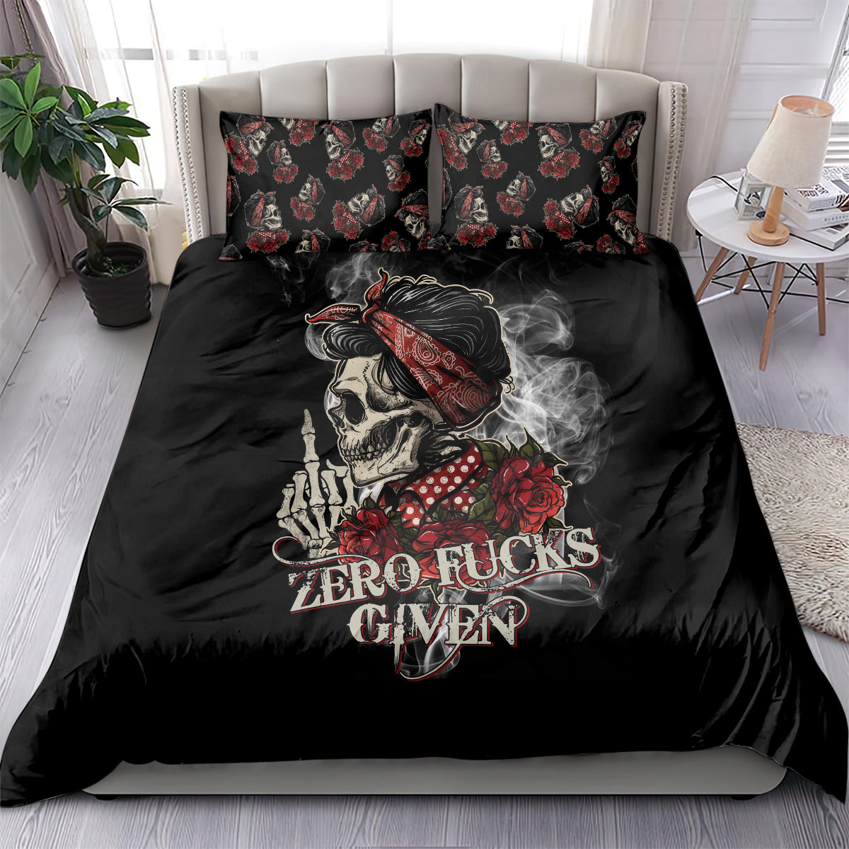 Girl Skull Bedding Set Zero Fucking Given - Wonder Print Shop