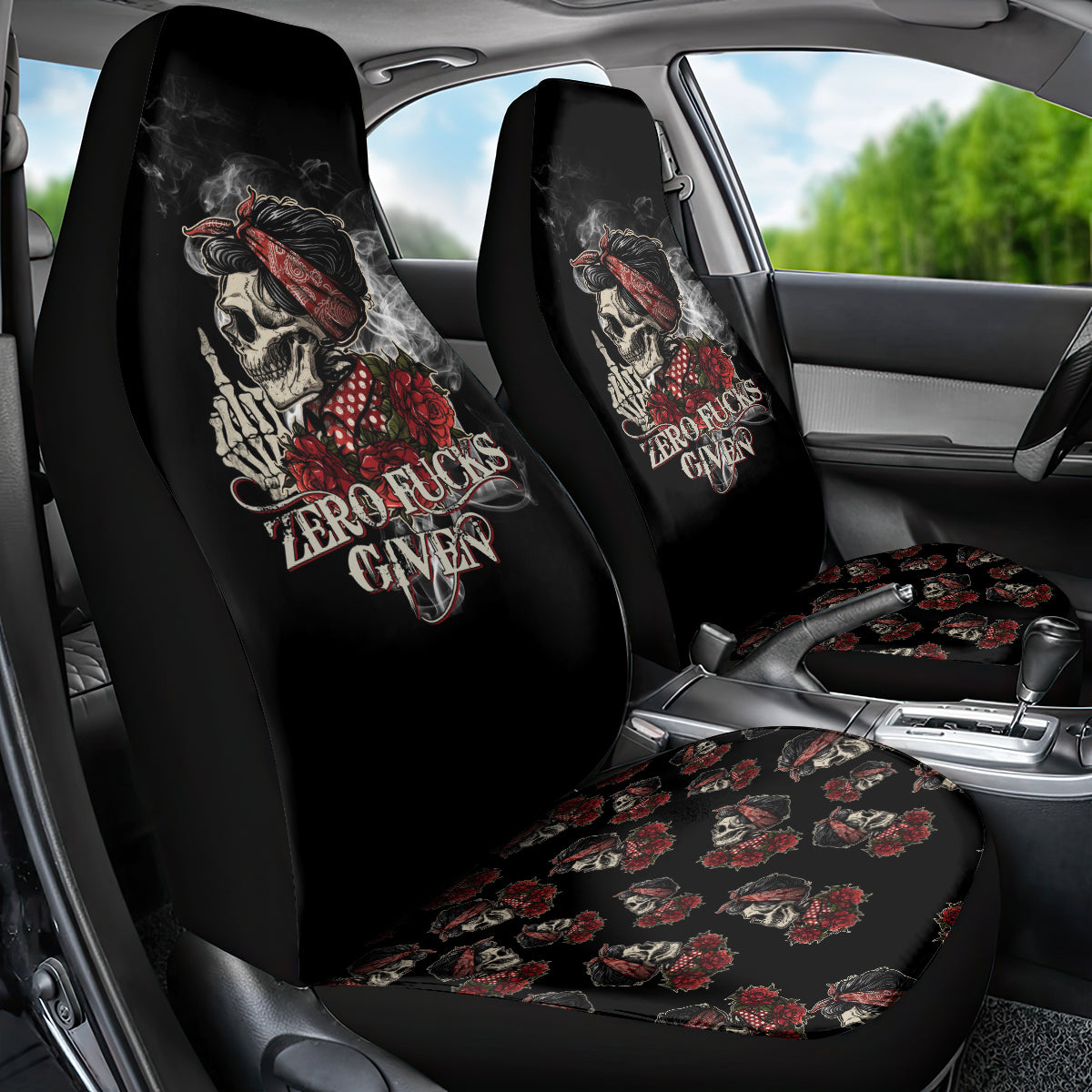 Girl Skull Car Seat Cover Zero Fucking Given - Wonder Print Shop