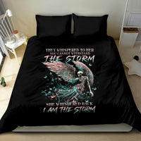 Black duvet bedding set with angel skull design and two matching pillowcases