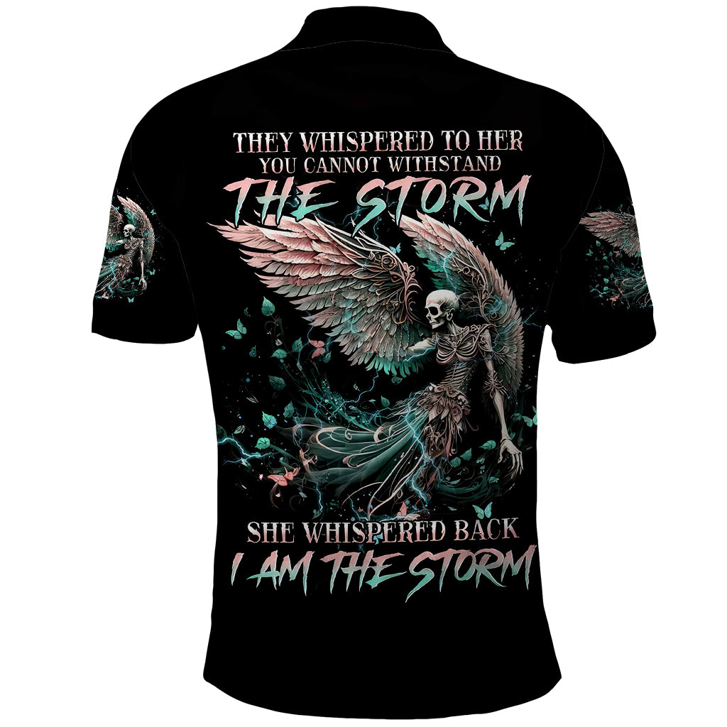 Angel Skull Polo Shirt She Whispered Back Iam The Storm - Wonder Print Shop