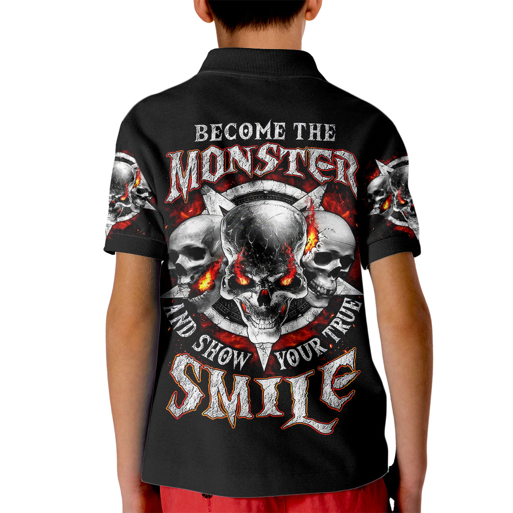 Satan Skull Kid Polo Shirt Become The Monster And Show Your True Smile - Wonder Print Shop