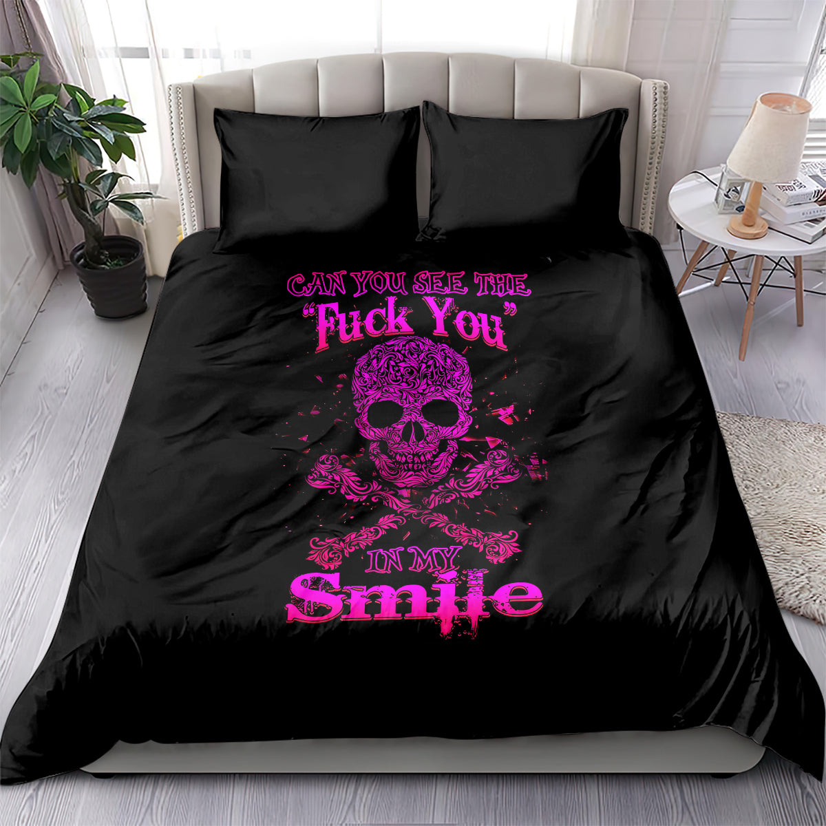 Flower Skull Bedding Set Can You See The Fuck You In My Smile - Wonder Print Shop