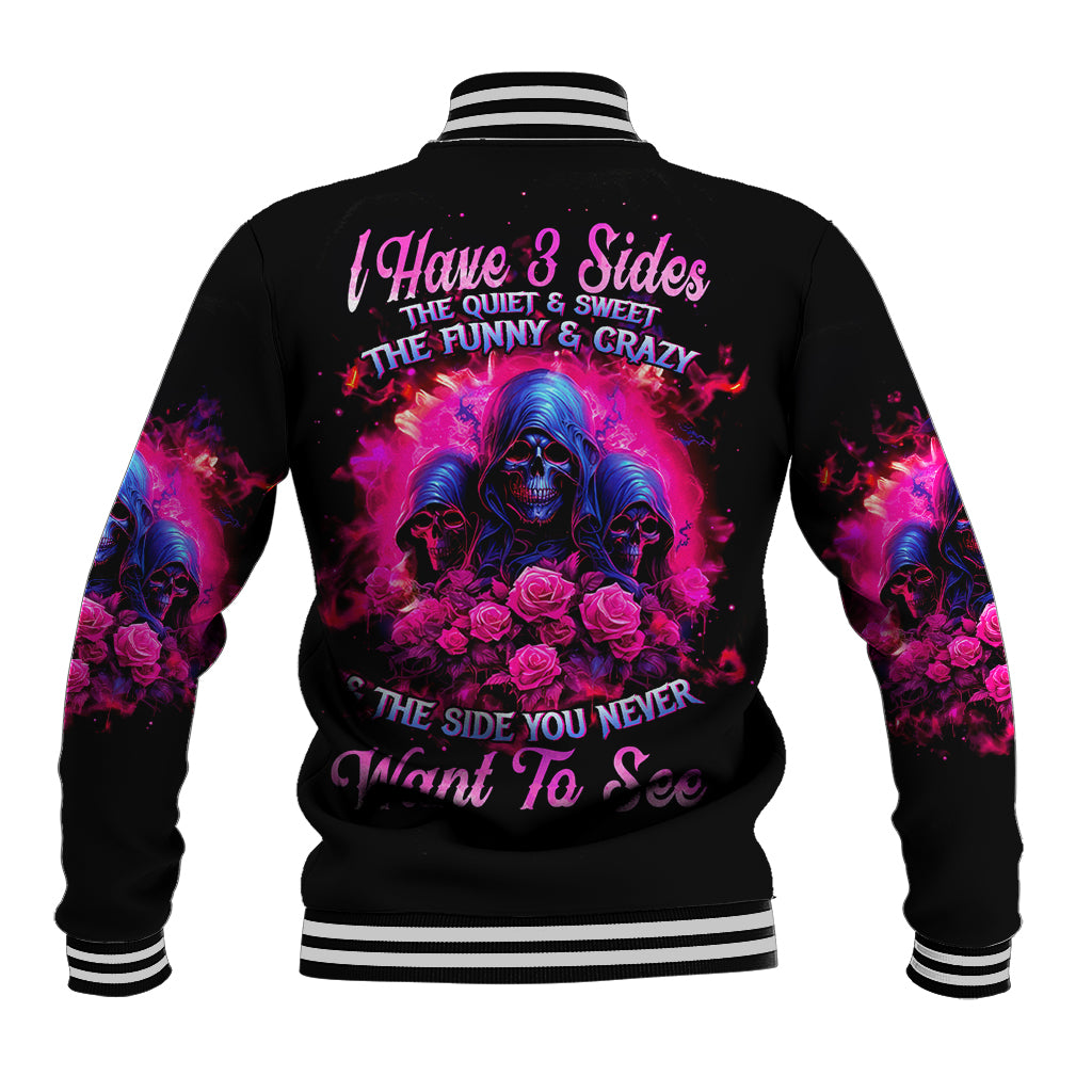 Rose Skull Baseball Jacket I Have 3 Sides And You Never Want To See - Wonder Print Shop