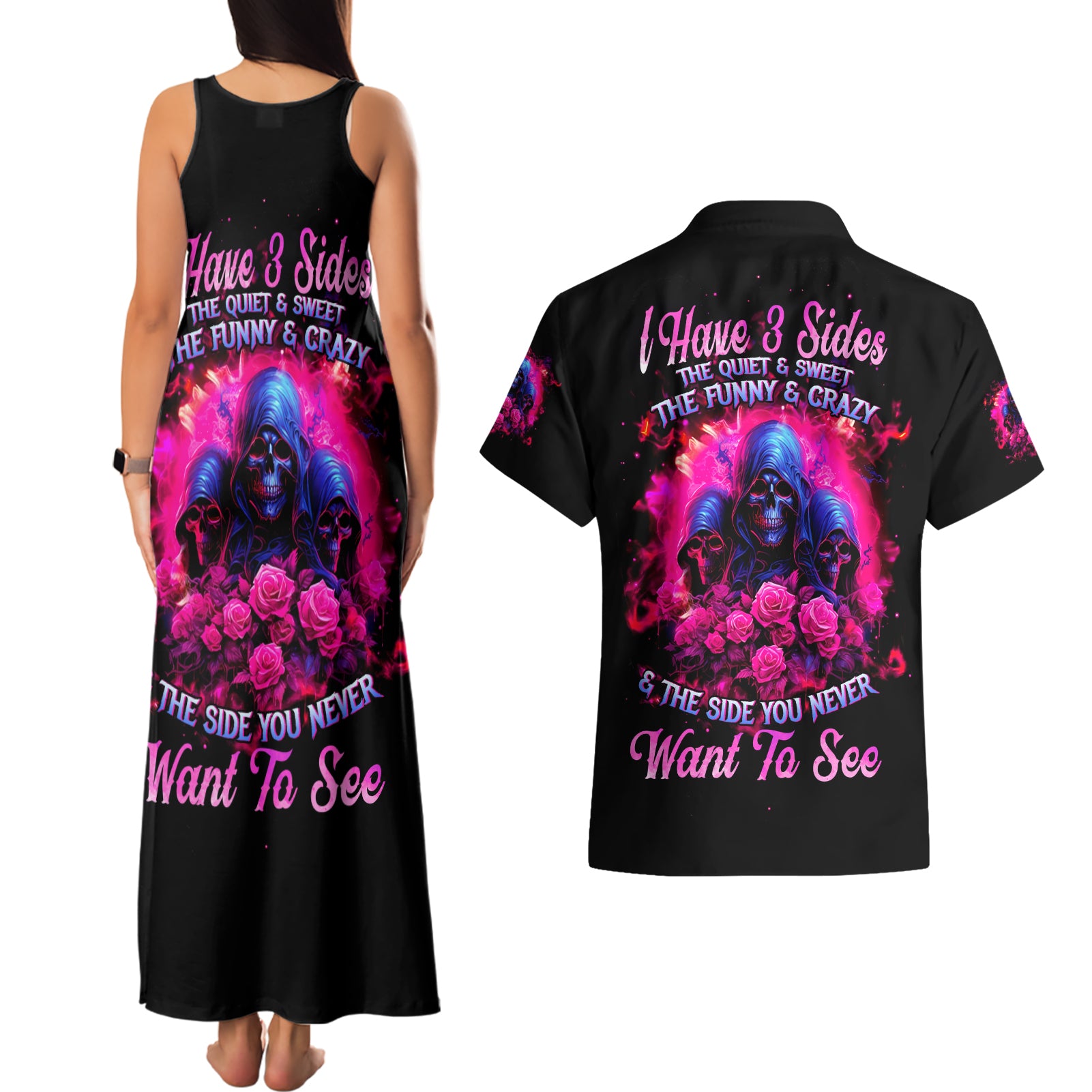 Rose Skull Couples Matching Tank Maxi Dress and Hawaiian Shirt I Have 3 Sides And You Never Want To See - Wonder Print Shop