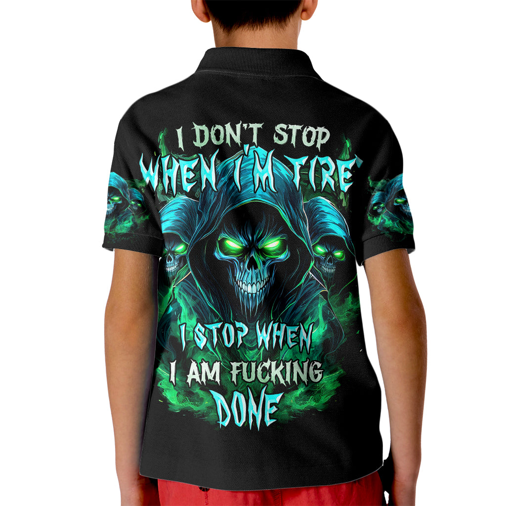 Flame Skull Kid Polo Shirt I Don't Stop When I Tired I Stop When I Fucking Done - Wonder Print Shop