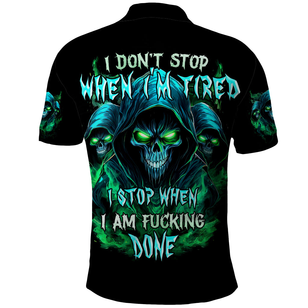 Flame Skull Polo Shirt I Don't Stop When I Tired I Stop When I Fucking Done - Wonder Print Shop