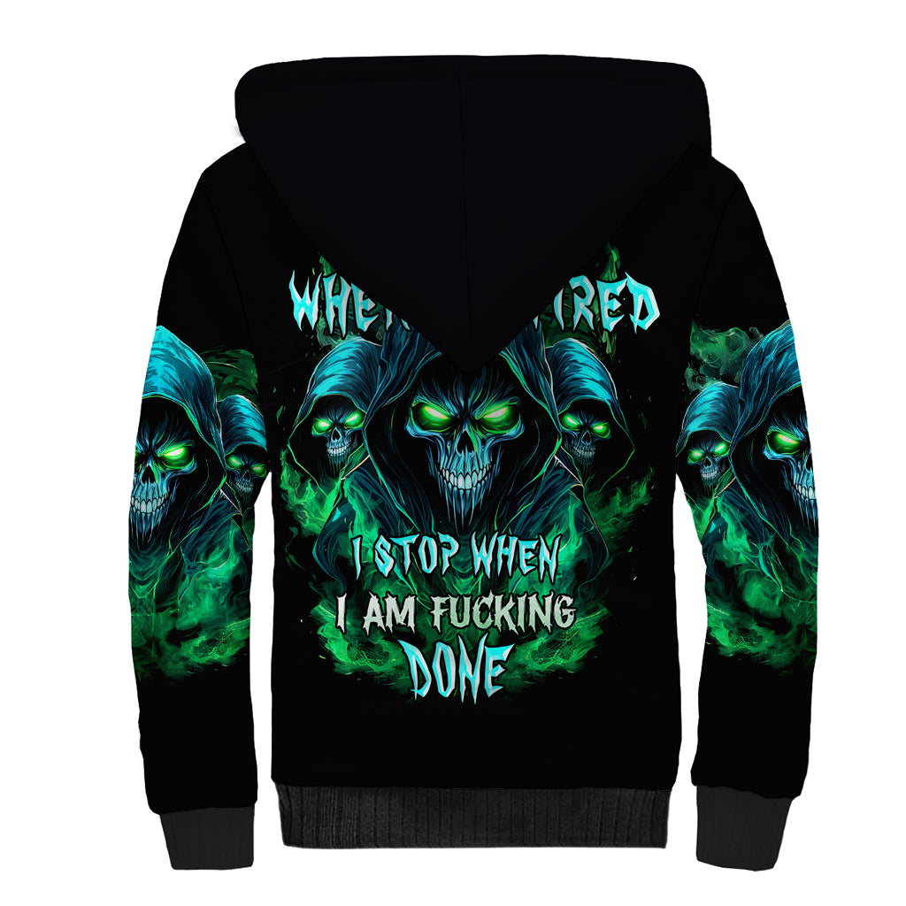 Flame Skull Sherpa Hoodie I Don't Stop When I Tired I Stop When I Fucking Done - Wonder Print Shop