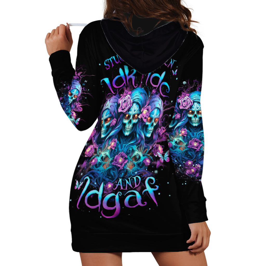 Rose Skull Hoodie Dress Stuck Between IDK IDC And IDGAF - Wonder Print Shop