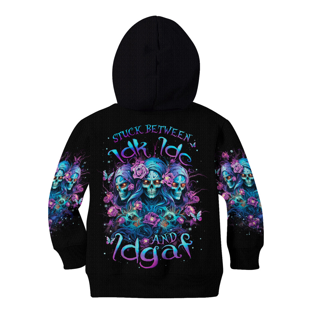 Rose Skull Kid Hoodie Stuck Between IDK IDC And IDGAF - Wonder Print Shop