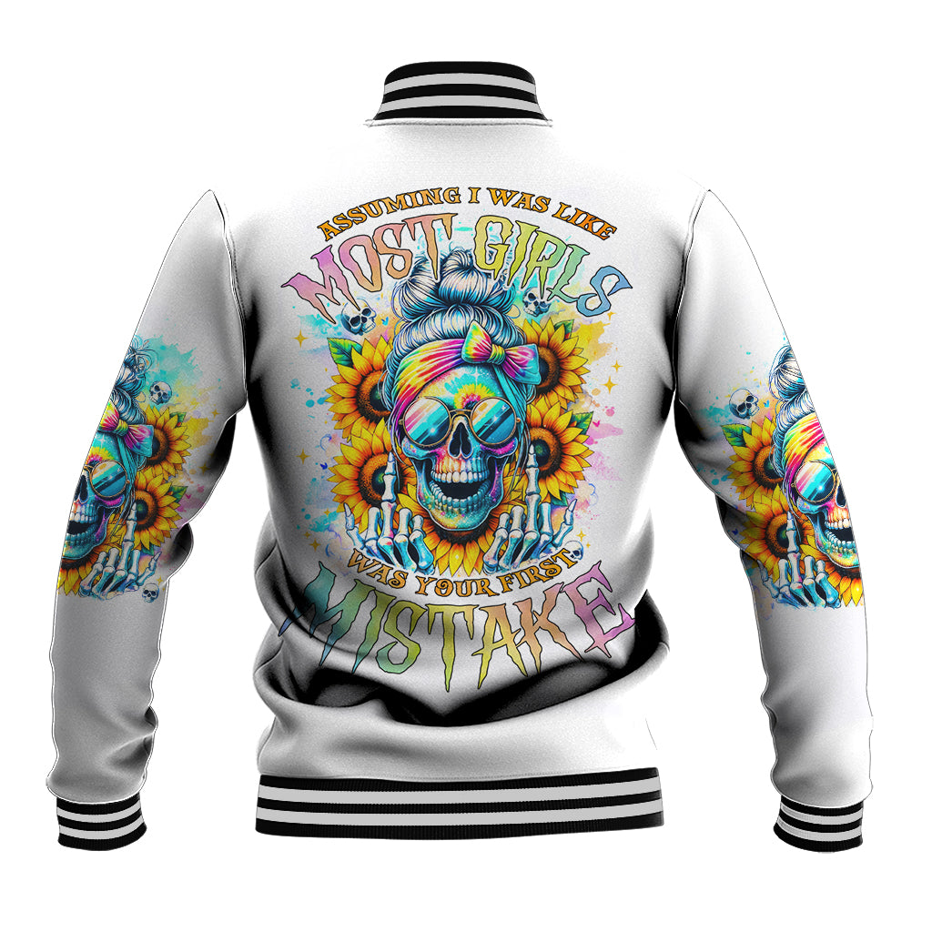 Skull Girl Baseball Jacket Assuming I Was Like Most Girls Was Your First Mistake - Wonder Print Shop