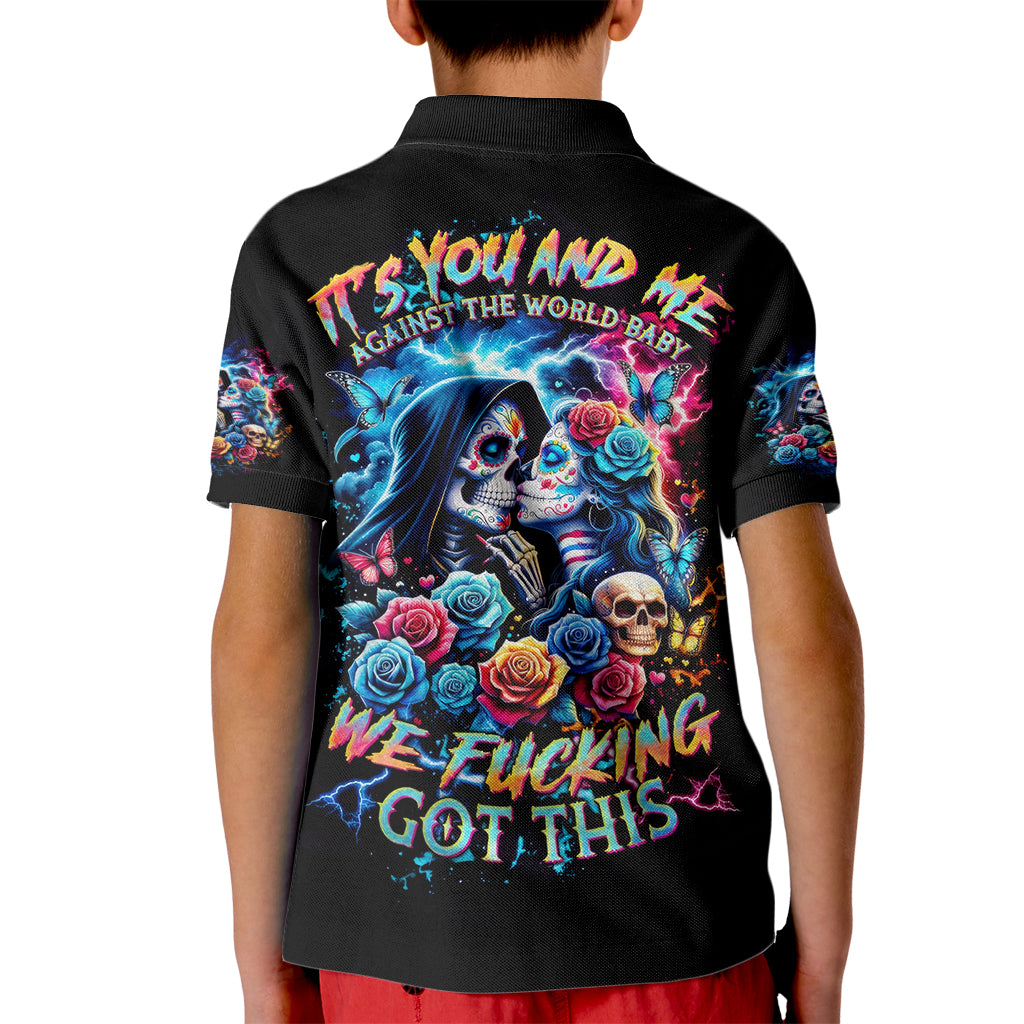 Couple Skull Kid Polo Shirt It't You And Me Against The World Baby - Wonder Print Shop