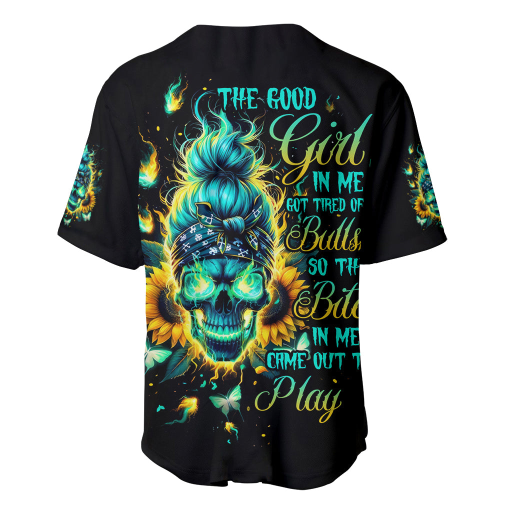 Flame Skull Baseball Jersey The Good Girl In Me Got Tired Of The Bullshit - Wonder Print Shop