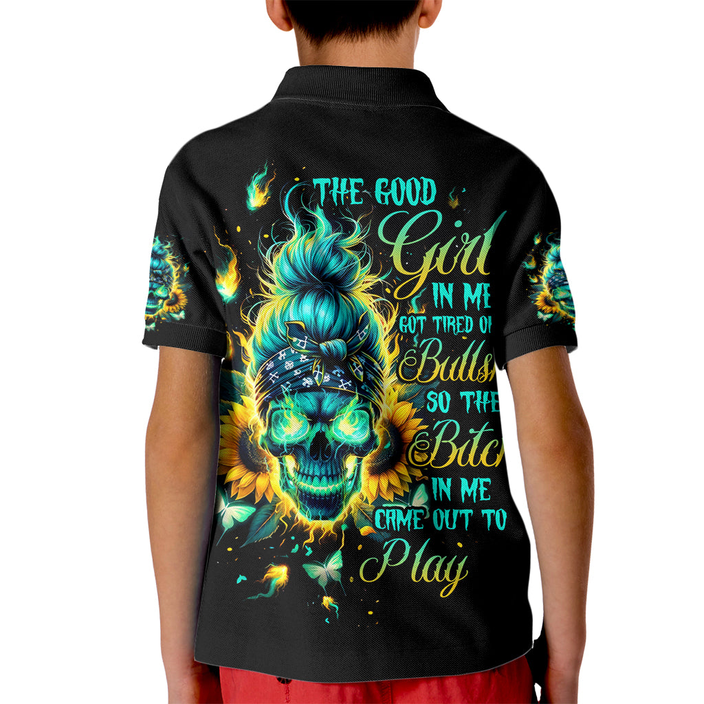 Flame Skull Kid Polo Shirt The Good Girl In Me Got Tired Of The Bullshit - Wonder Print Shop