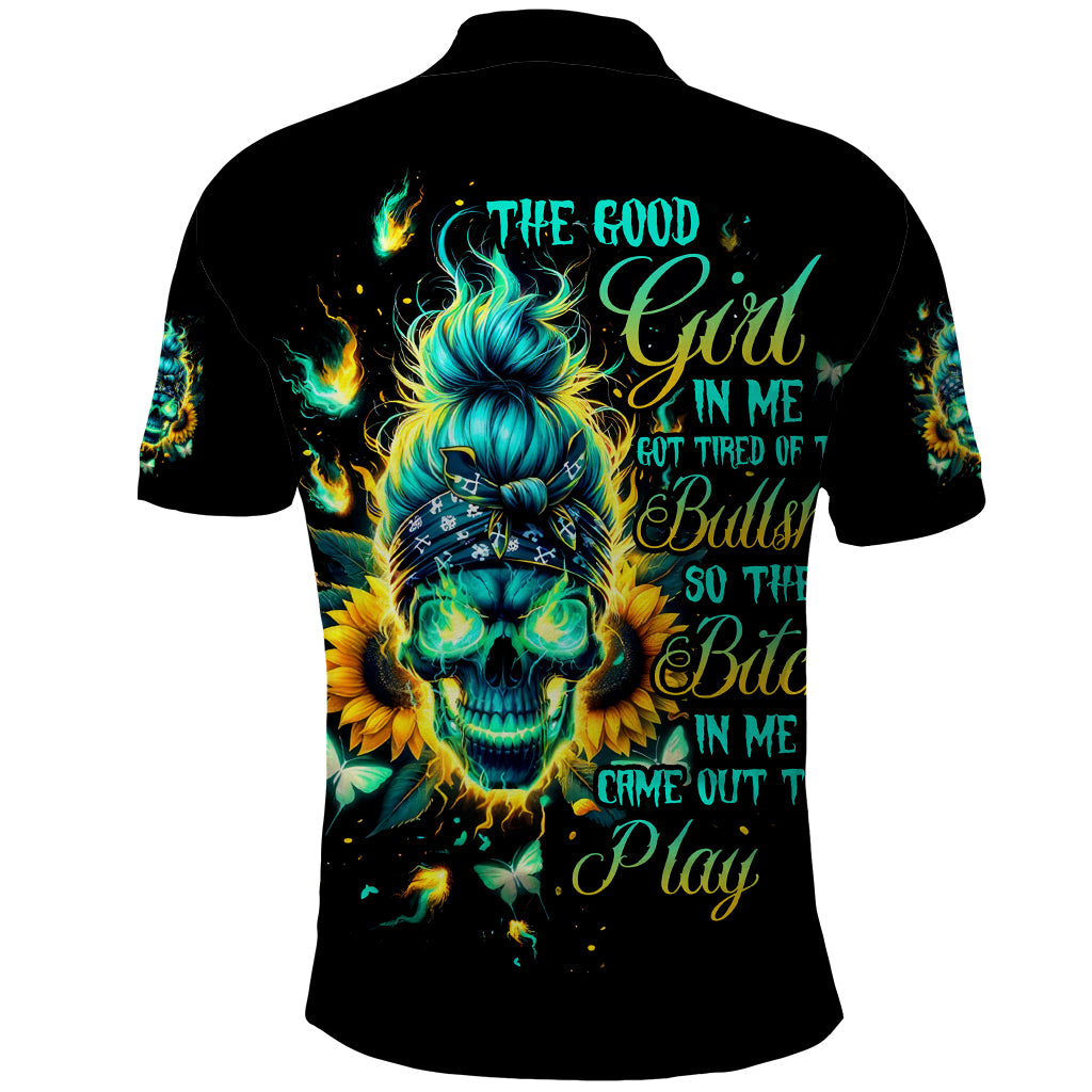 Flame Skull Polo Shirt The Good Girl In Me Got Tired Of The Bullshit - Wonder Print Shop