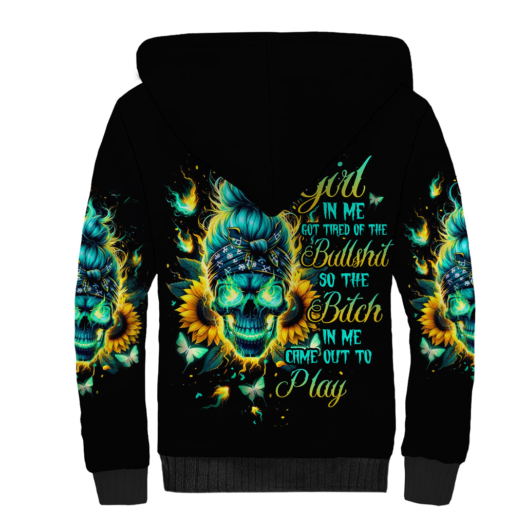 Flame Skull Sherpa Hoodie The Good Girl In Me Got Tired Of The Bullshit - Wonder Print Shop