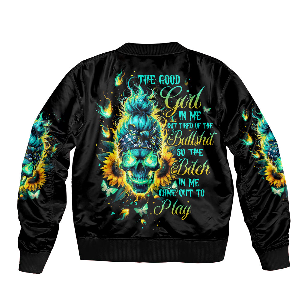 Flame Skull Sleeve Zip Bomber Jacket The Good Girl In Me Got Tired Of The Bullshit