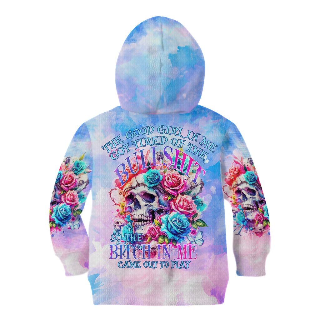 Rose Skull Kid Hoodie The Good Girl In Me Got Tired Of The Bullshit - Wonder Print Shop