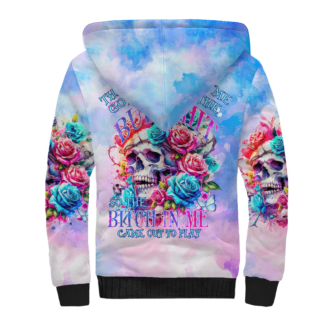 Rose Skull Sherpa Hoodie The Good Girl In Me Got Tired Of The Bullshit - Wonder Print Shop