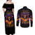 Flame Skull Couples Matching Off Shoulder Maxi Dress and Long Sleeve Button Shirt I Talk I Smite But Be Careful When I Silent - Wonder Print Shop