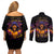 Flame Skull Couples Matching Off Shoulder Short Dress and Long Sleeve Button Shirt I Talk I Smite But Be Careful When I Silent - Wonder Print Shop