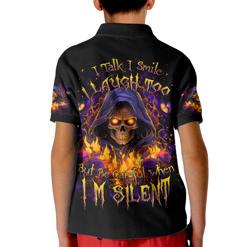 Flame Skull Kid Polo Shirt I Talk I Smite But Be Careful When I Silent - Wonder Print Shop