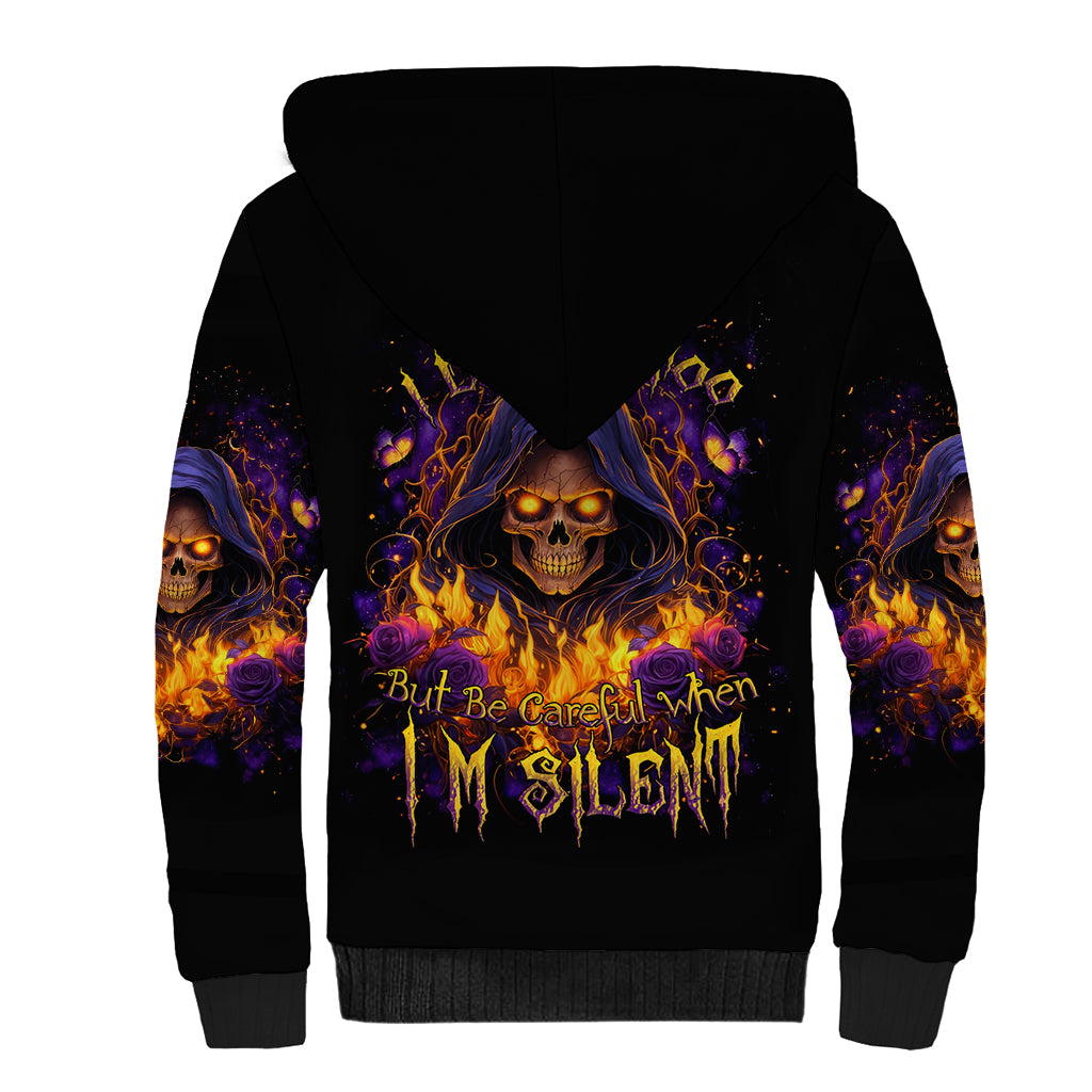 Flame Skull Sherpa Hoodie I Talk I Smite But Be Careful When I Silent - Wonder Print Shop