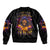 Flame Skull Sleeve Zip Bomber Jacket I Talk I Smite But Be Careful When I Silent