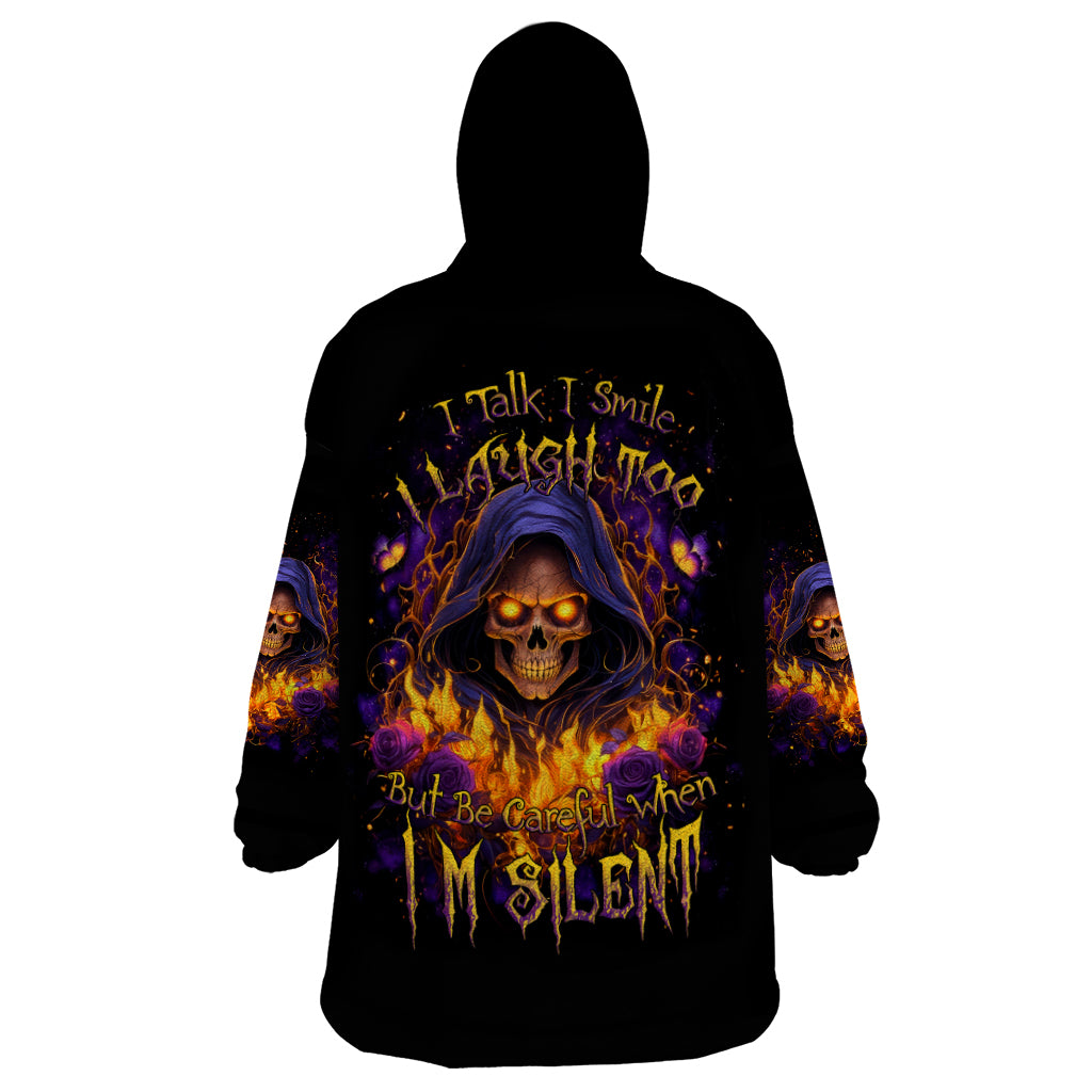 Flame Skull Wearable Blanket Hoodie I Talk I Smite But Be Careful When I Silent